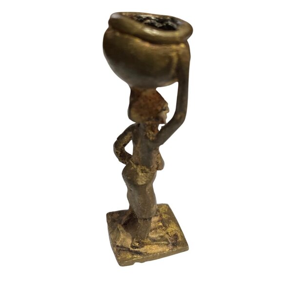 Vintage Ashanti miniature solid brass woman figurine Ghana Africa 3" - Picture 3 of 5